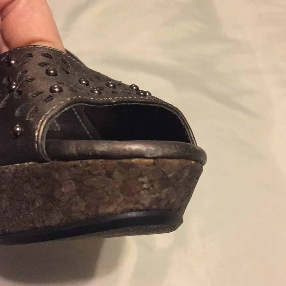 Y2K Metallic bronze open toe chunky platform/heal slingback whimsigoth size 10
